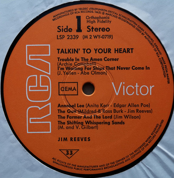 Jim Reeves : Talkin' To Your Heart (LP, Album)