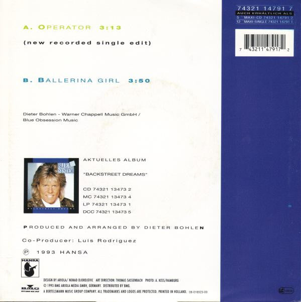 Blue System : Operator [New Recording] (7", Single)