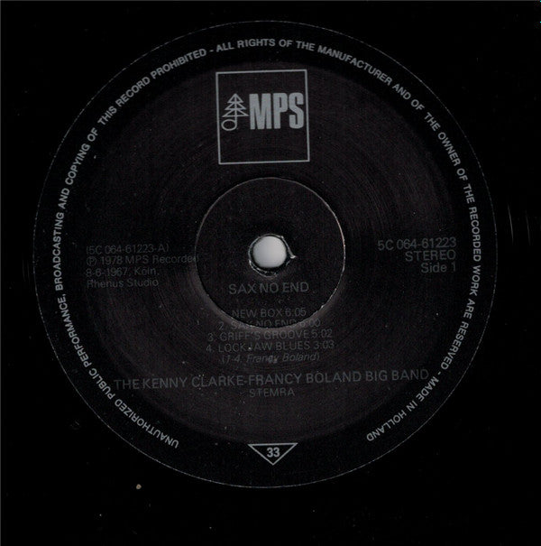 The Kenny Clarke - Francy Boland Big Band* : Sax No End (LP, Album, RE)