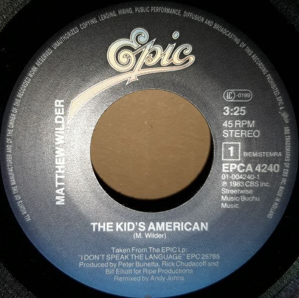 Matthew Wilder : The Kid's American (7", Single)