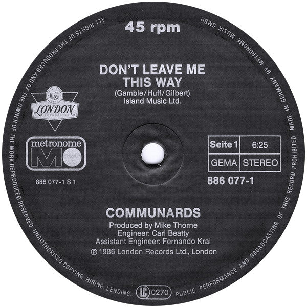 Communards* With Sarah Jane Morris : Don't Leave Me This Way (12", Maxi)