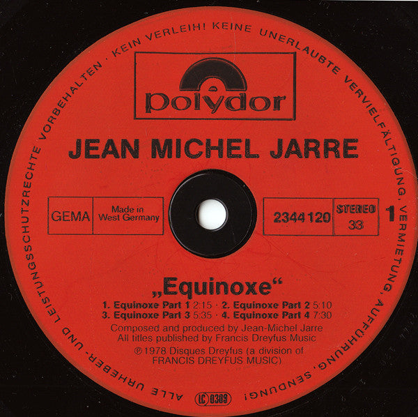 Jean Michel Jarre* : Equinoxe (LP, Album, RP, Inj)