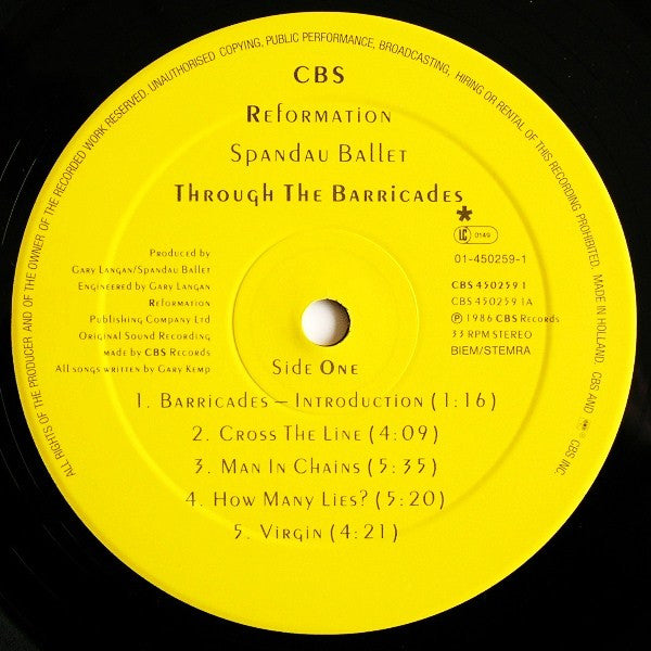 Spandau Ballet : Through The Barricades (LP, Album)