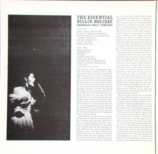 Billie Holiday : The Essential Billie Holiday - Carnegie Hall Concert (LP, Album, RE, Gat)