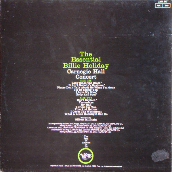 Billie Holiday : The Essential Billie Holiday - Carnegie Hall Concert (LP, Album, RE, Gat)