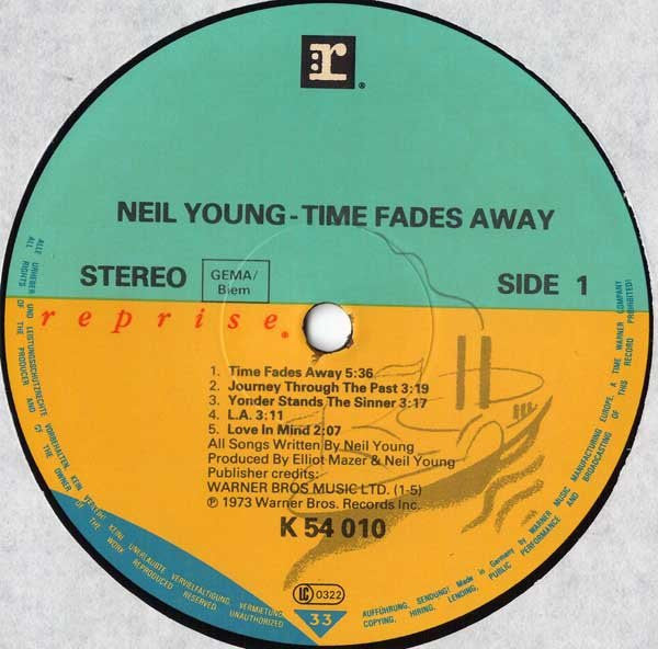 Neil Young : Time Fades Away (LP, Album, RE)