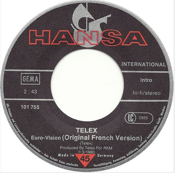 Telex : Euro-Vision (7", Single)