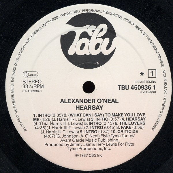 Alexander O'Neal : Hearsay (LP, Album)