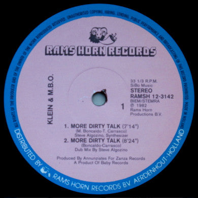Klein & M.B.O. : More Dirty Talk (12")