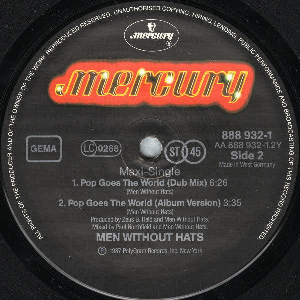 Men Without Hats : Pop Goes The World (12", Maxi)
