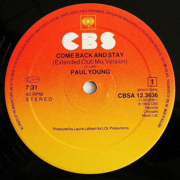 Paul Young : Come Back And Stay / Yours (Extended Club Mix Versions) (12", Maxi)