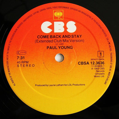 Paul Young : Come Back And Stay / Yours (Extended Club Mix Versions) (12", Maxi)
