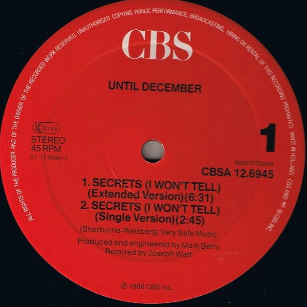 Until December : Secrets (I Won't Tell) (12", Maxi)