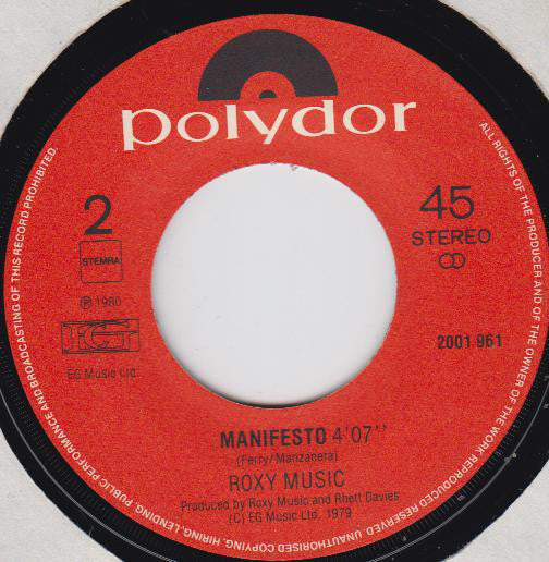 Roxy Music : Over You (7", Single)