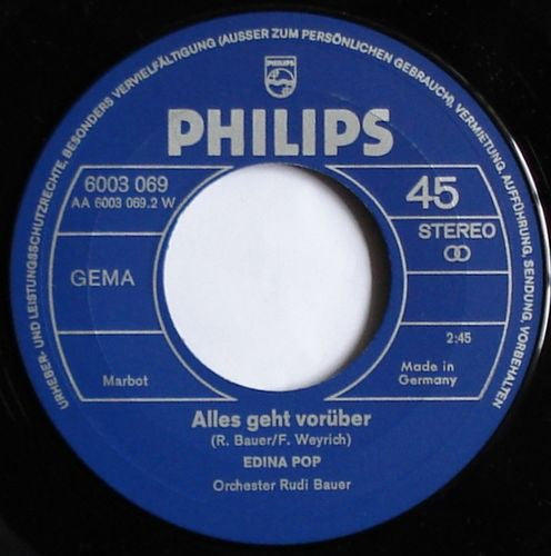 Edina Pop : Tomatenrote Lippen / Alles Geht Vorüber (7", Single)