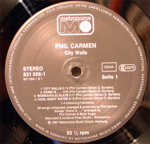 Phil Carmen : City Walls (LP, Album)