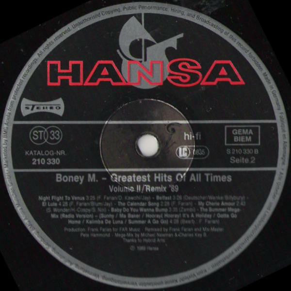 Boney M. : Greatest Hits Of All Times - Remix '89 - Volume II (LP, Comp)
