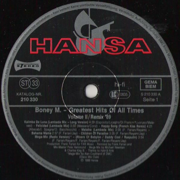 Boney M. : Greatest Hits Of All Times - Remix '89 - Volume II (LP, Comp)