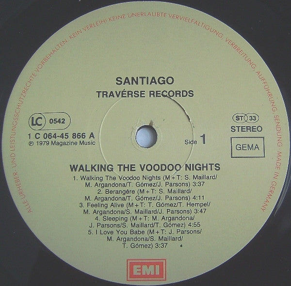Santiago (9) : Walking The Voodoo Nights (LP, Album, RE)
