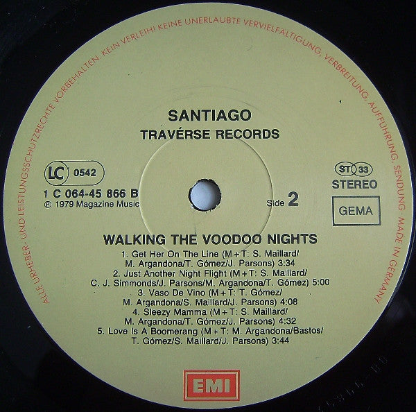 Santiago (9) : Walking The Voodoo Nights (LP, Album, RE)