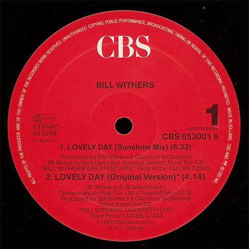 Bill Withers : Lovely Day (Sunshine Mix) (12", Maxi)