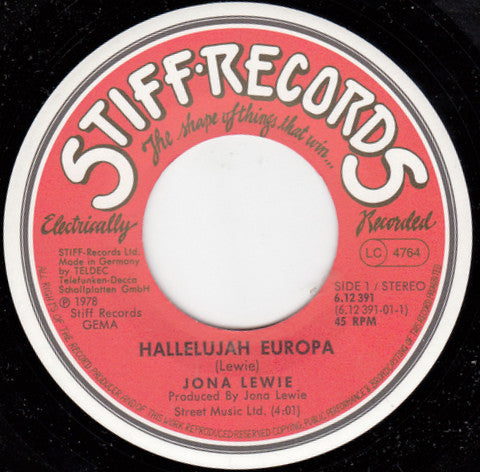 Jona Lewie : Hallelujah Europa (7", Single, red)