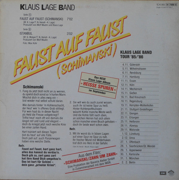 Klaus Lage Band : Faust Auf Faust (Schimanski) (12", Maxi)