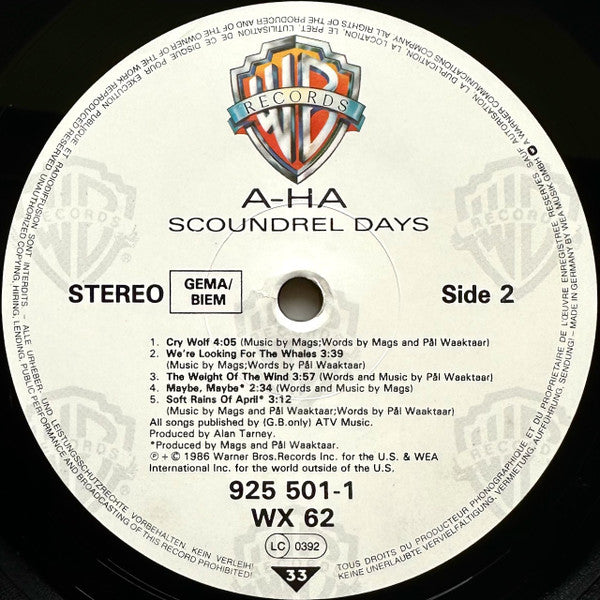 a-ha : Scoundrel Days (LP, Album, Als)
