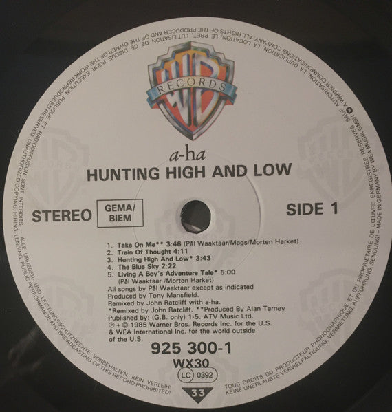 a-ha : Hunting High And Low (LP, Album, Cut)