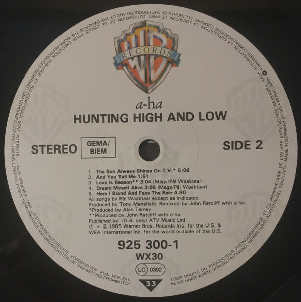 a-ha : Hunting High And Low (LP, Album, Cut)