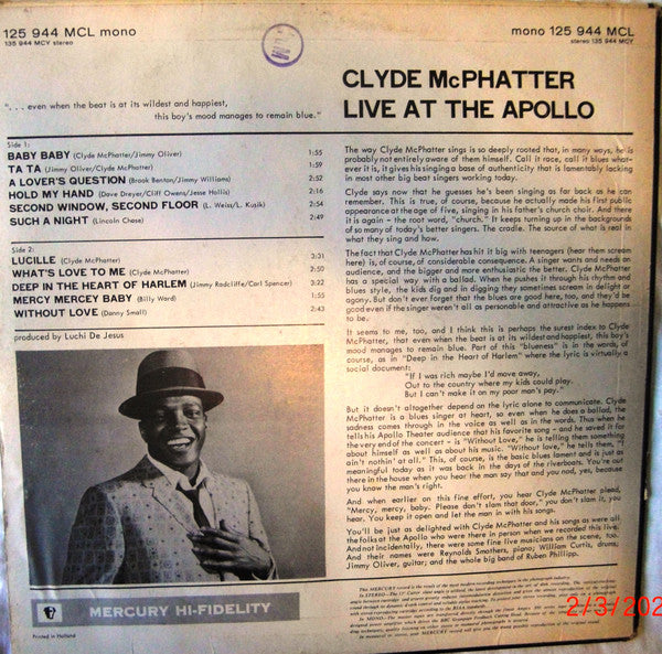 Clyde McPhatter : Live At The Apollo (LP, Mono)
