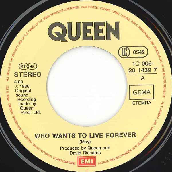 Queen : Who Wants To Live Forever (7", Single)