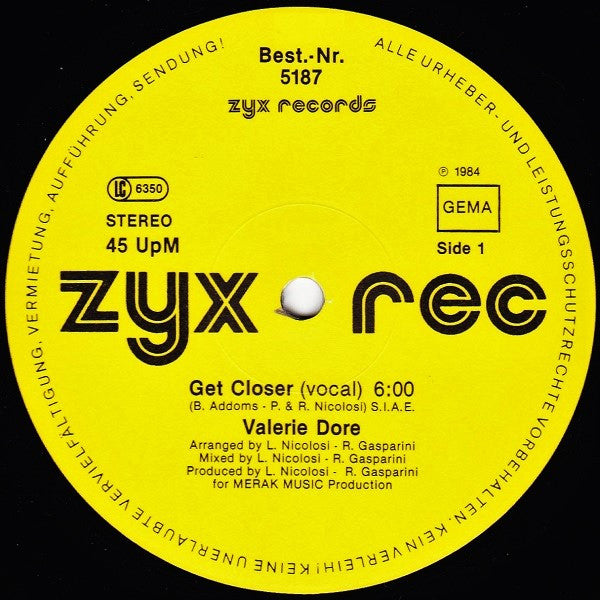 Valerie Dore : Get Closer (12", Yel)