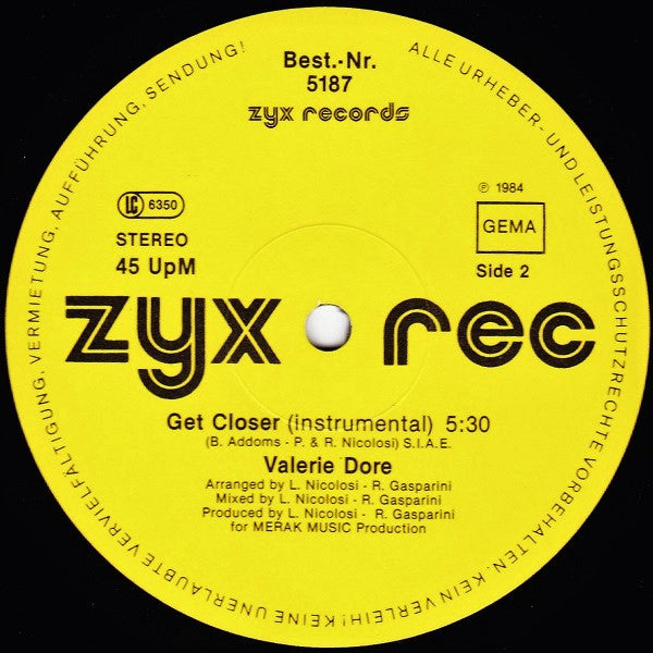 Valerie Dore : Get Closer (12", Yel)