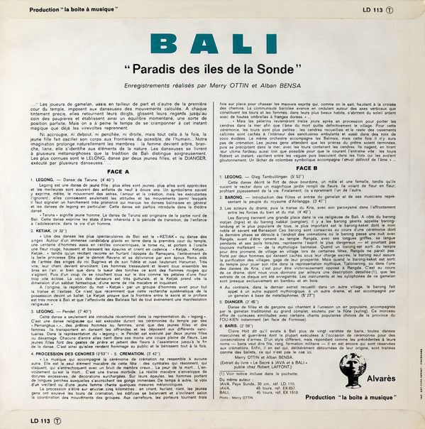 Merry Ottin : Bali - Paradis Des Iles De La Sonde (LP)