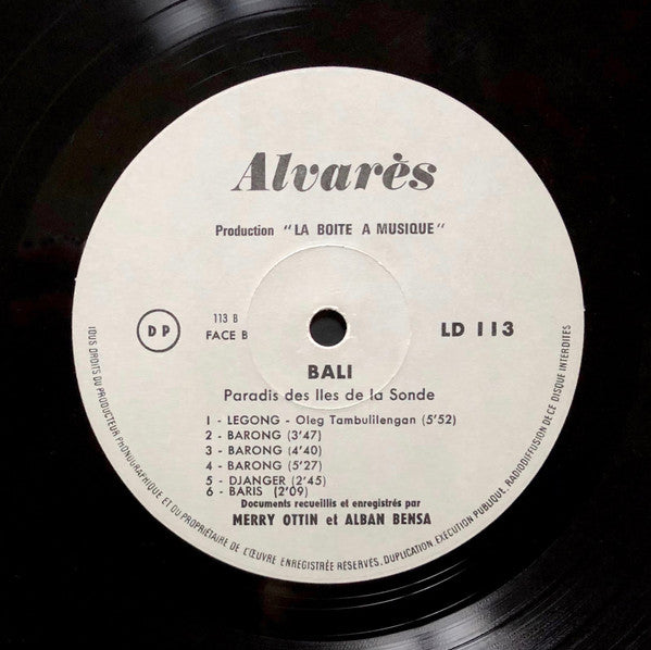 Merry Ottin : Bali - Paradis Des Iles De La Sonde (LP)