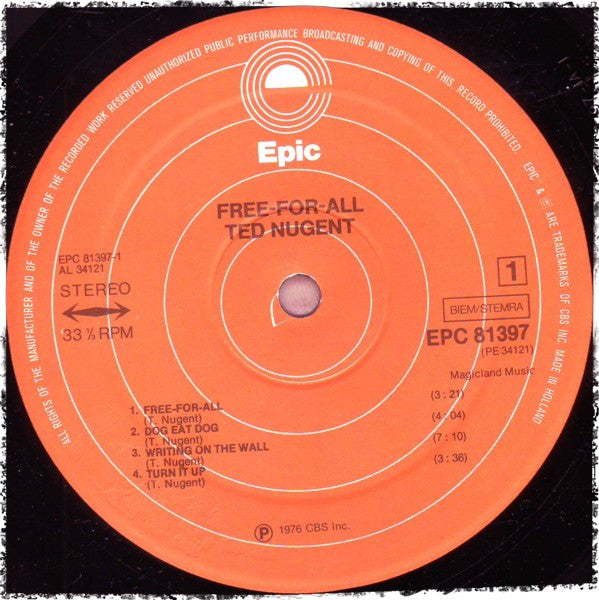 Ted Nugent : Free-For-All (LP, Album, RP, Gat)