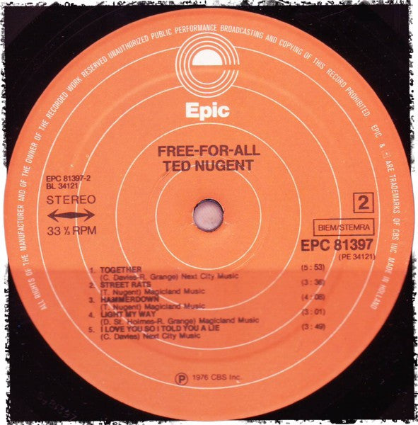 Ted Nugent : Free-For-All (LP, Album, RP, Gat)