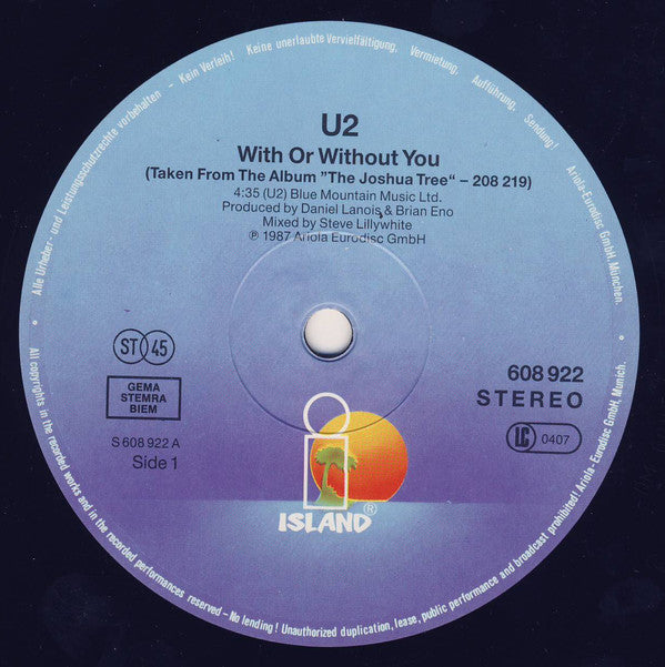 U2 : With Or Without You (12")