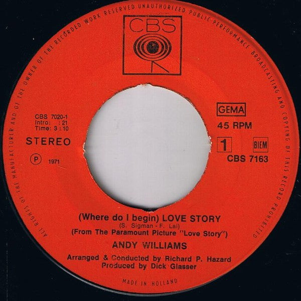 Andy Williams : Love Story / May Each Day (7", Single)
