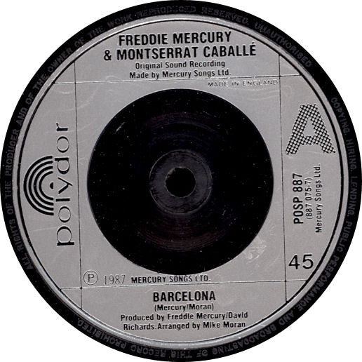 Freddie Mercury & Montserrat Caballé : Barcelona (7", Single, Gat)