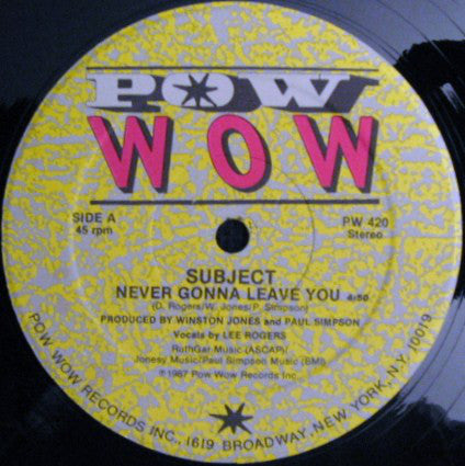 Subject : Never Gonna Leave You (12")