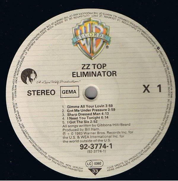 ZZ Top : Eliminator (LP, Album, RSA)