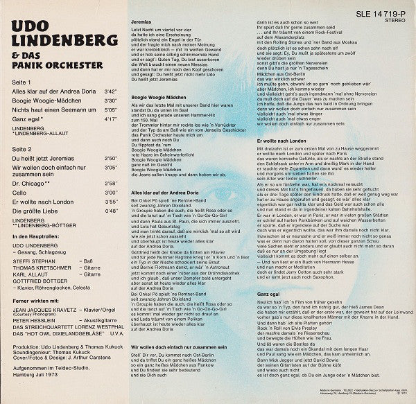 Udo Lindenberg Und Das Panikorchester : Alles Klar Auf Der Andrea Doria (LP, Album)
