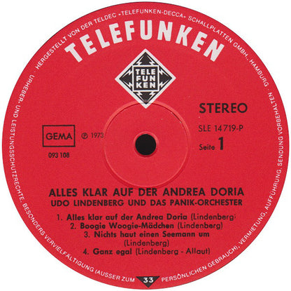 Udo Lindenberg & Das Panikorchester* : Alles Klar Auf Der Andrea Doria (LP, Album)