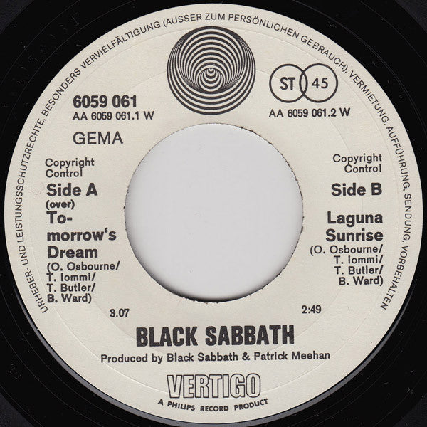 Black Sabbath : Tomorrow's Dream (7", Single)