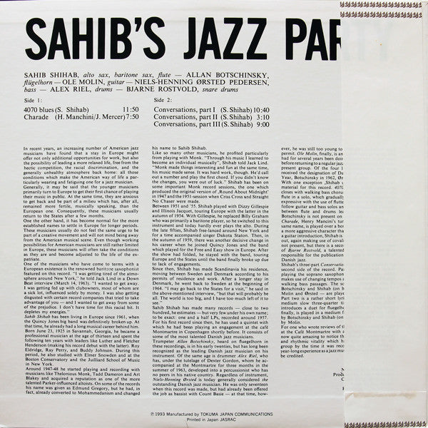 Sahib Shihab : Sahib's Jazz Party (LP, Album, RE)