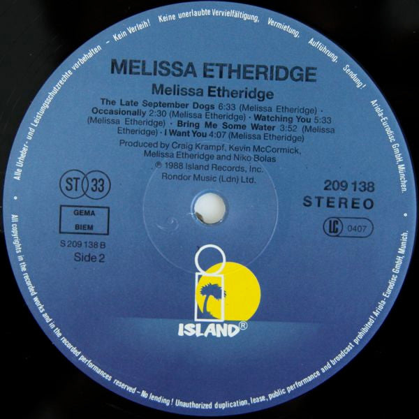 Melissa Etheridge : Melissa Etheridge (LP, Album)