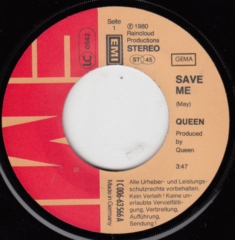 Queen : Save Me (7", Single)