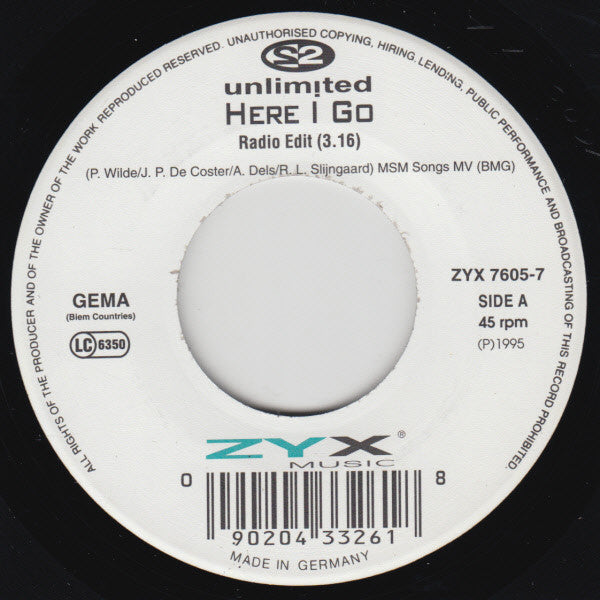 2 Unlimited : Here I Go (7", Single)